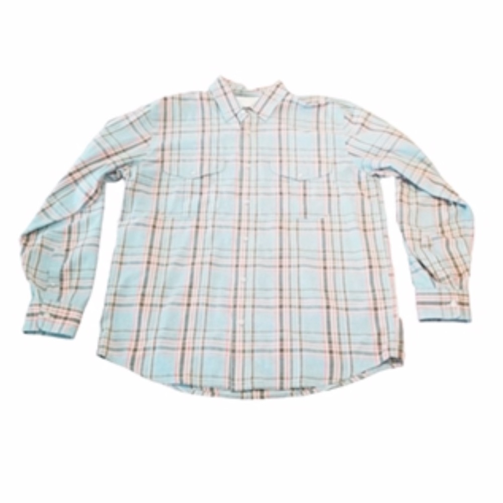Filson Light Blue and Brown Plaid Button-Down Shirt